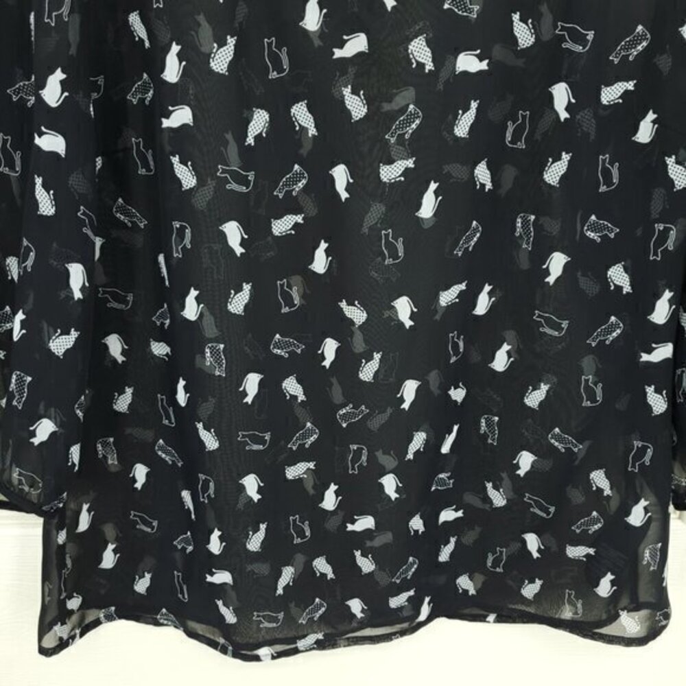 Marks & Spencer Sheer Cat-Print Peter Pan Collar Blouse Black US 8 Halloween - Picture 9 of 16